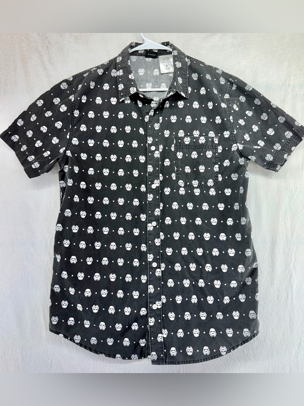 Star Wars Black Short-Sleeve Button-Down Shirt with White Stormtrooper Print